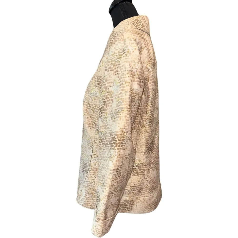 NWOT CHICO'S Jacket SILK Gold Silver Metallic Blazer coat Sz 2 ( midium ) - Image 4