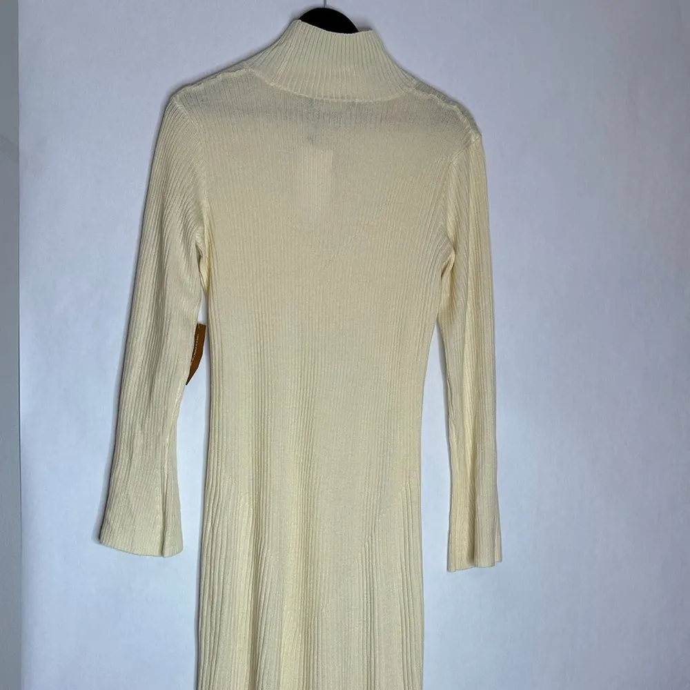 NWT  Cream Ribbed Knit High Neck Sweater Dress Wool Blend Size Medium - Image 12