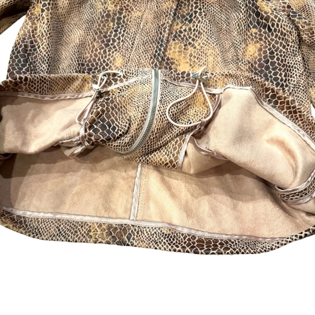 Chi By Falchi Women's Reptile Print Jacket Brown & Pink with Removable Hood Sz M Size M - Image 3