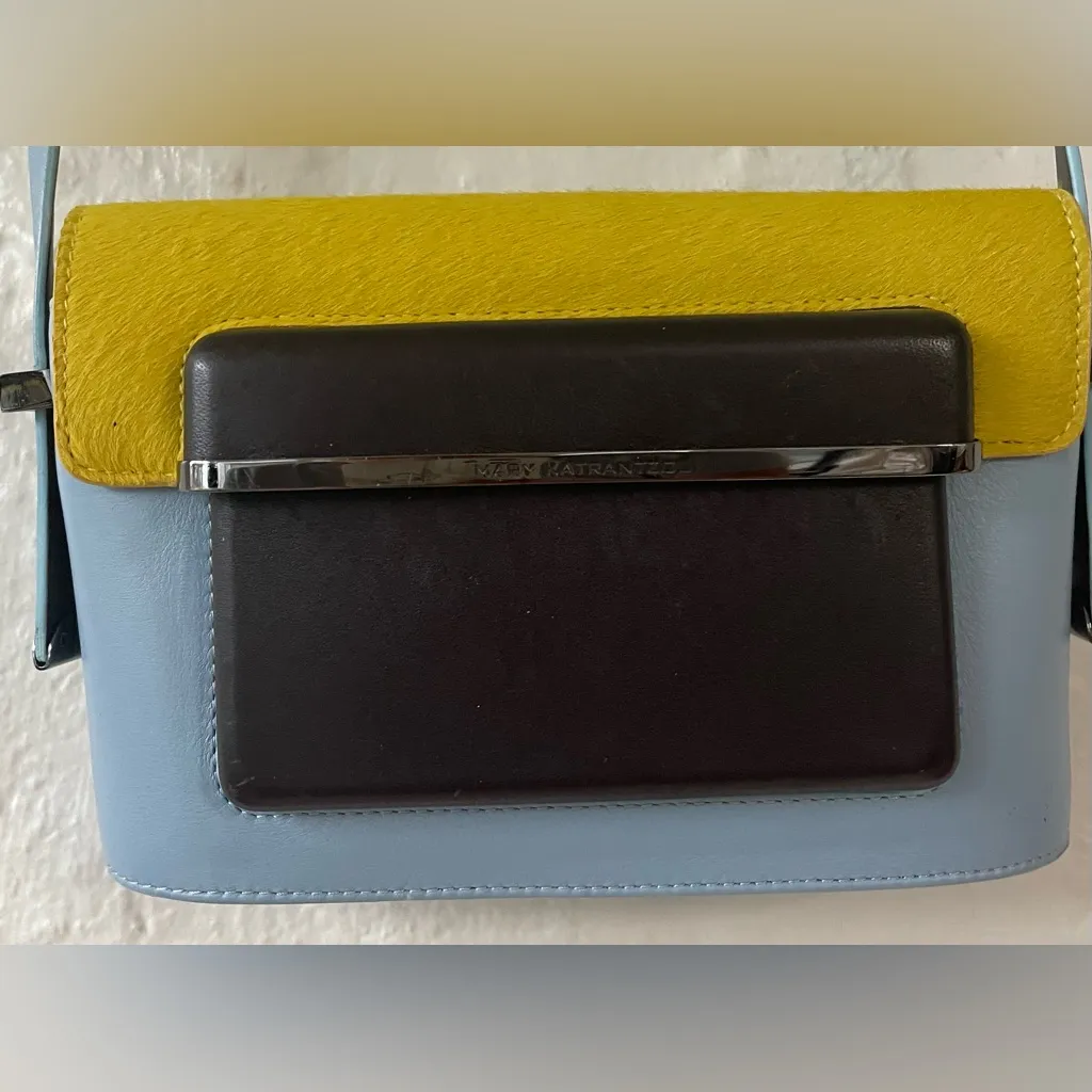 Mary Katrantzou Blue/Yellow Velvet Leather Colorblock MVK Crossbody/Shoulder Bag Blue - Image 2