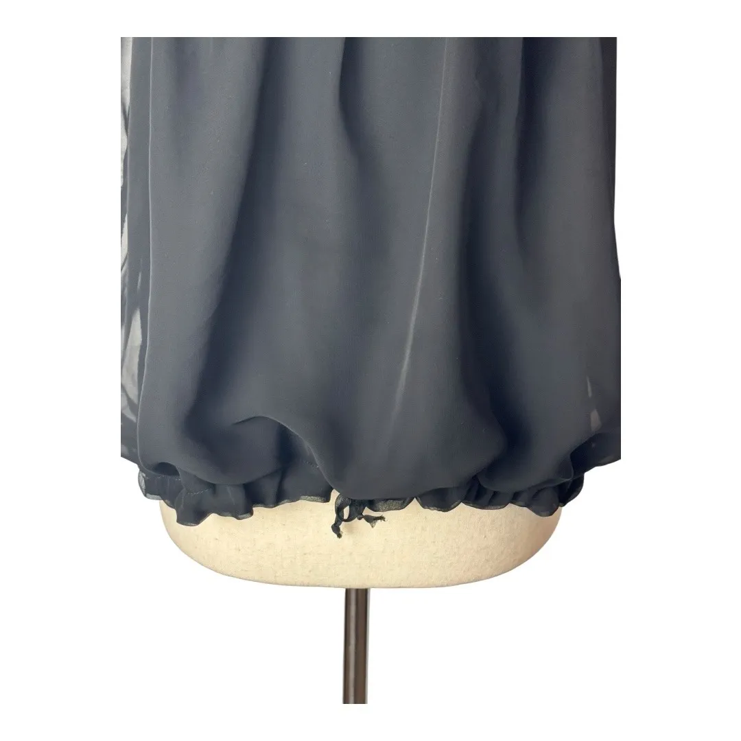 Lola & Sophie‎ Shirt Women XS Black Ruffle Trim Chiffon Smocked Neck Blouse Goth - Image 8