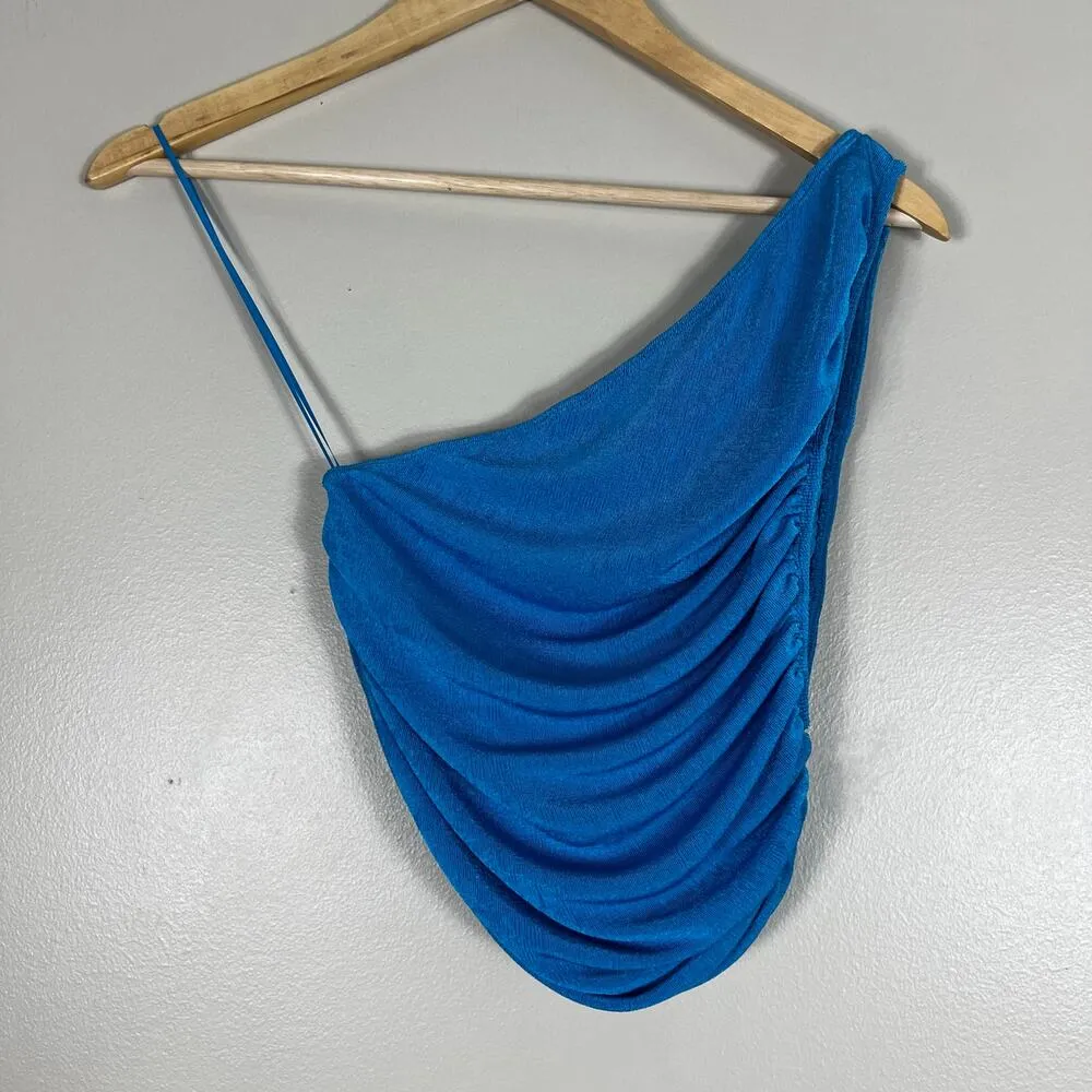 Lioness The Goddess Crop Top Womens S Blue One Shoulder Ruched Going Out Glam - Image 3