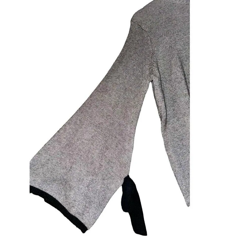 Allison Joy Gray Long Split Tie Bell Sleeve Sweater Women Sz Large Feminine Bow - Image 2