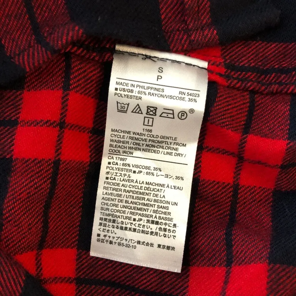 Banana Republic Womens Boyfriend Fit Flannel Shirt Plaid Red Navy Blue S - Image 4
