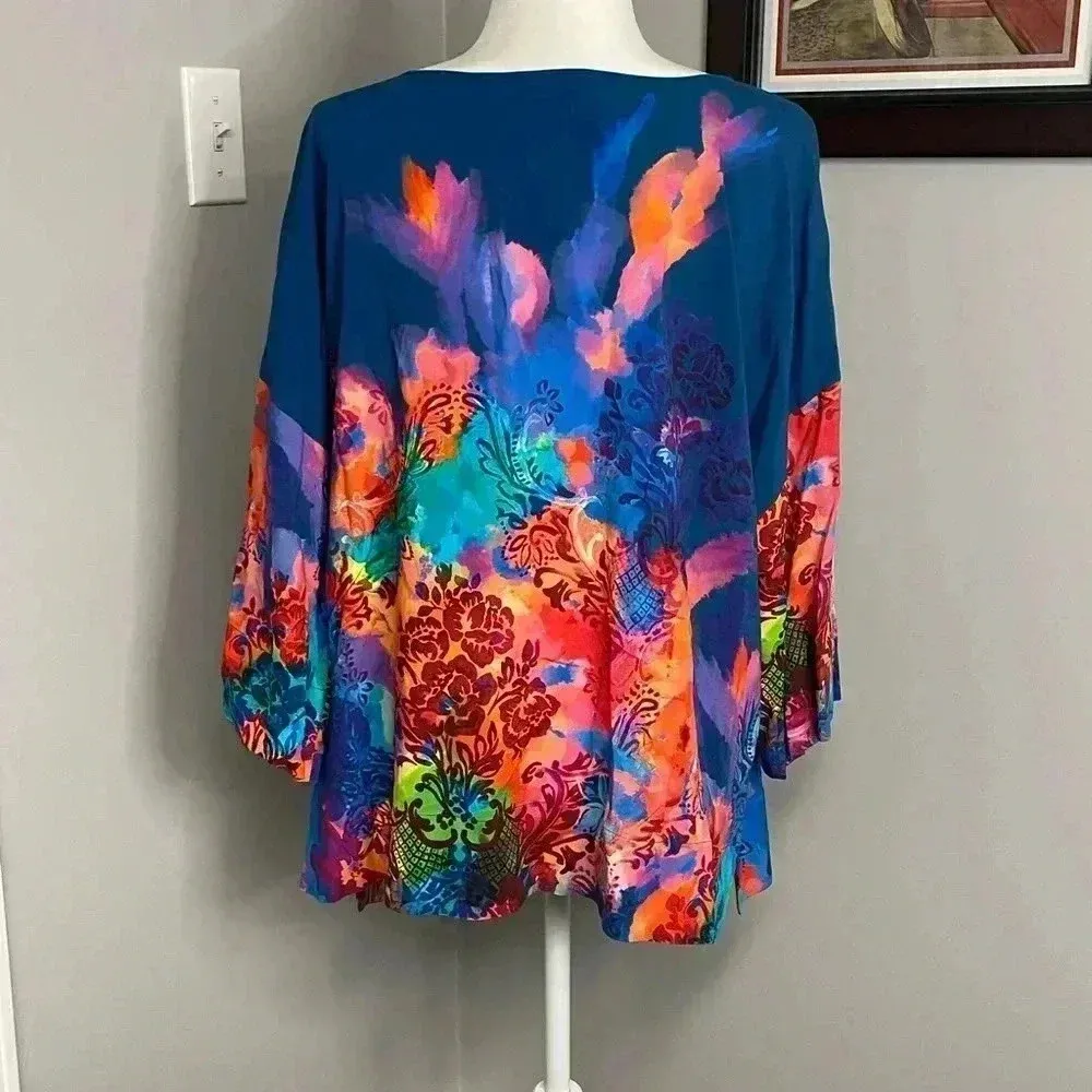 Soft surroundings floral water color tunic artsy art teacher mature NEW Size L - Image 4