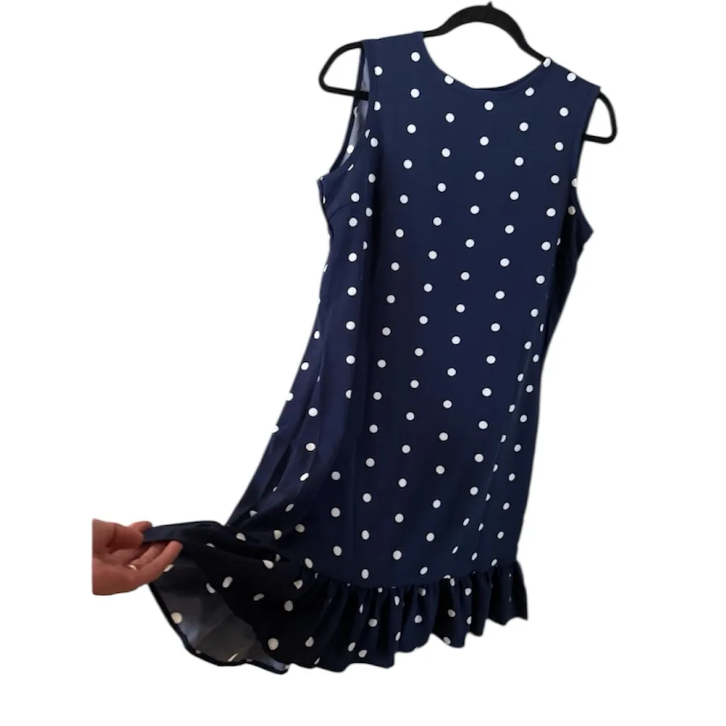 Navy Blue and White Polka Dot Dress with Ruffle Hem Size M - Image 5