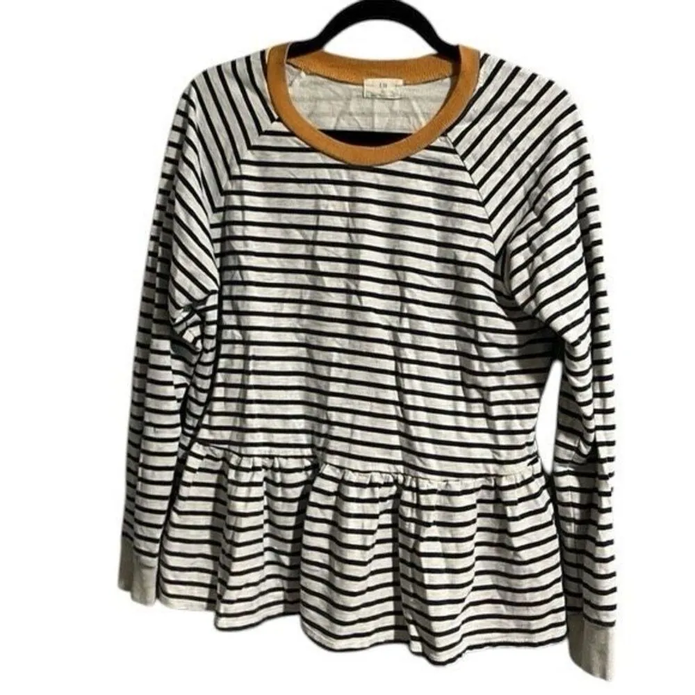 ✨Anthropologie tla Paramount Striped Peplum Sz Large Sweatshirt✨ - Image 5