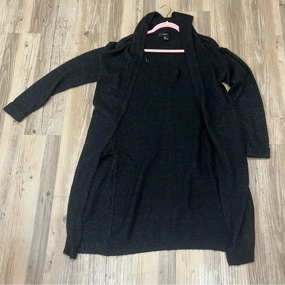 Forever 21 black gray cardigan duster with hood size small - Image 5