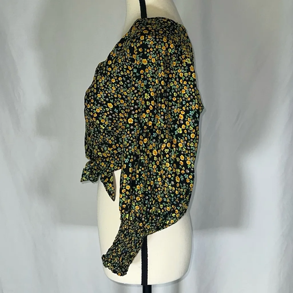 Faithfull the Brand • Floral Wrap Crop Top Black Yellow Orange Green Women Sz 2 - Image 5