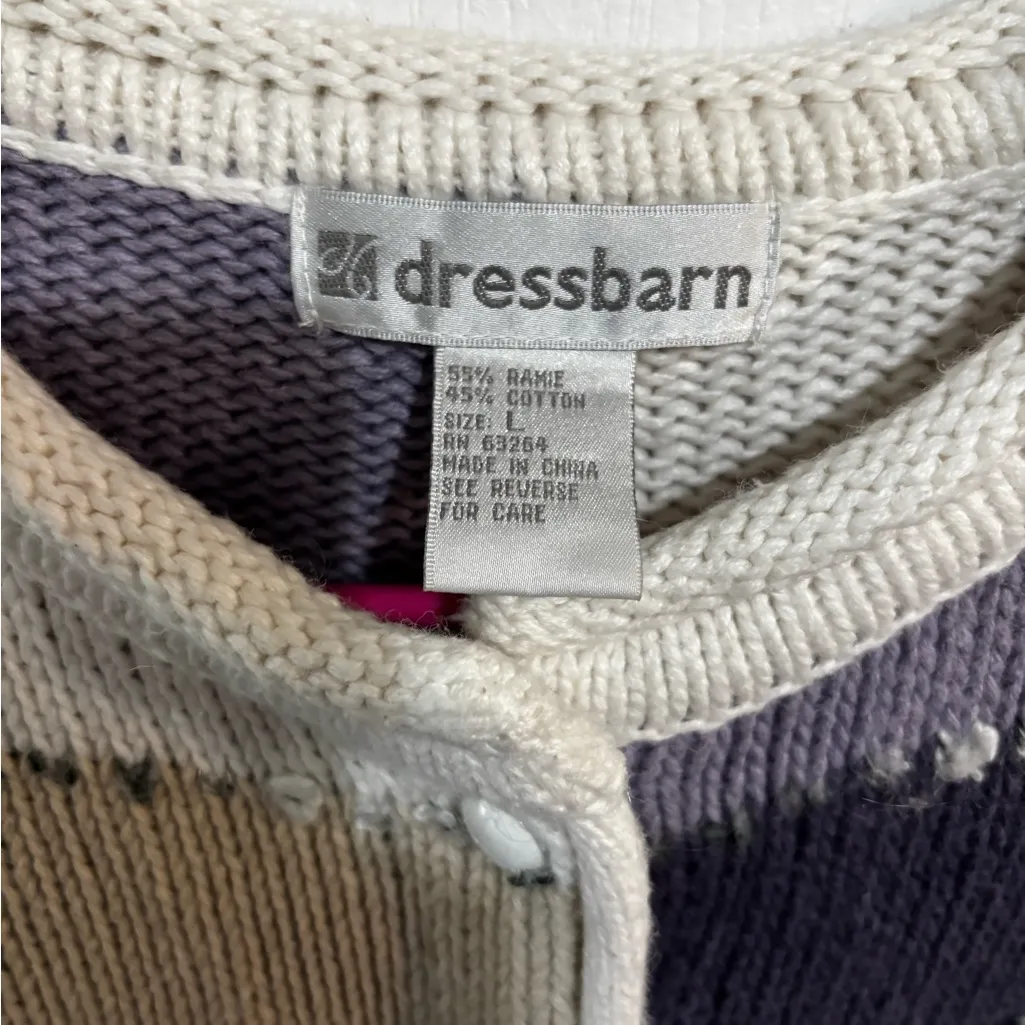 Dressbarn Women's Checkered Sweater - Cream, Purple, and Tan size Large - Image 5