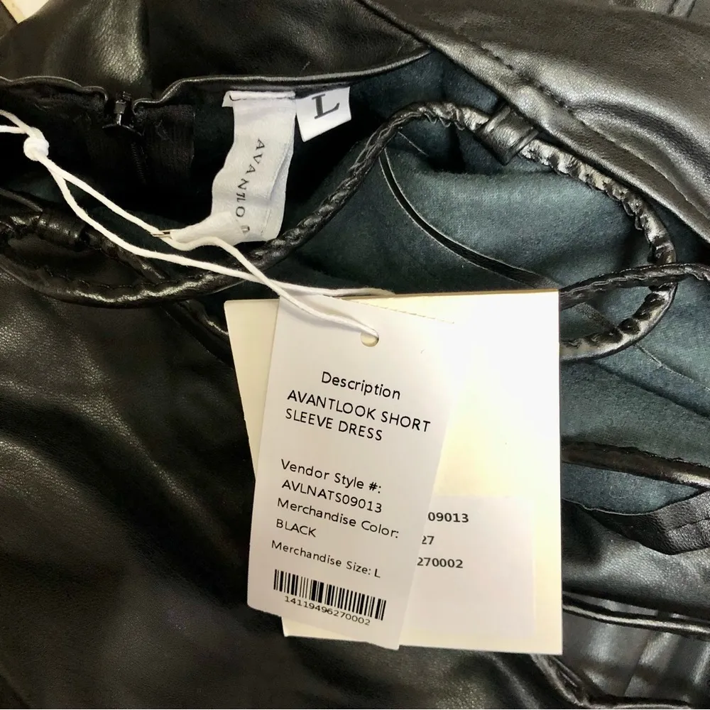 NWT Avantlook Faux Leather Mini Dress Square Neckline Puffy Sleeves Sexy Goth L - Image 11