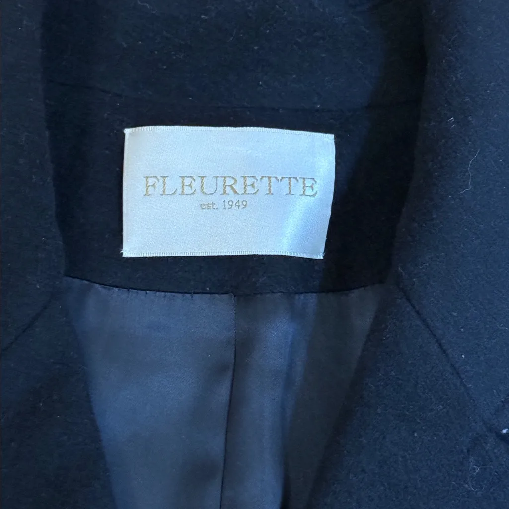 Fleurette Wool Cashmere Black Coat Size 16 Made in USA Classic Winter Overcoat - Image 2