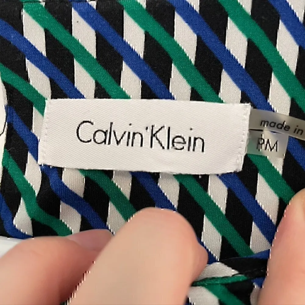 CALVIN KLEIN Green Blue Black Geo Stripe Sleeveless Shell Blouse PETITE PM MP - Image 4