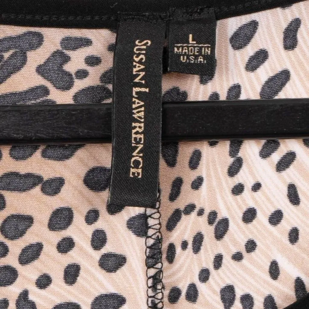 Susan Lawrence Leopard Print Top L Womens Stretchy Brown Black Short Sleeve - Image 4