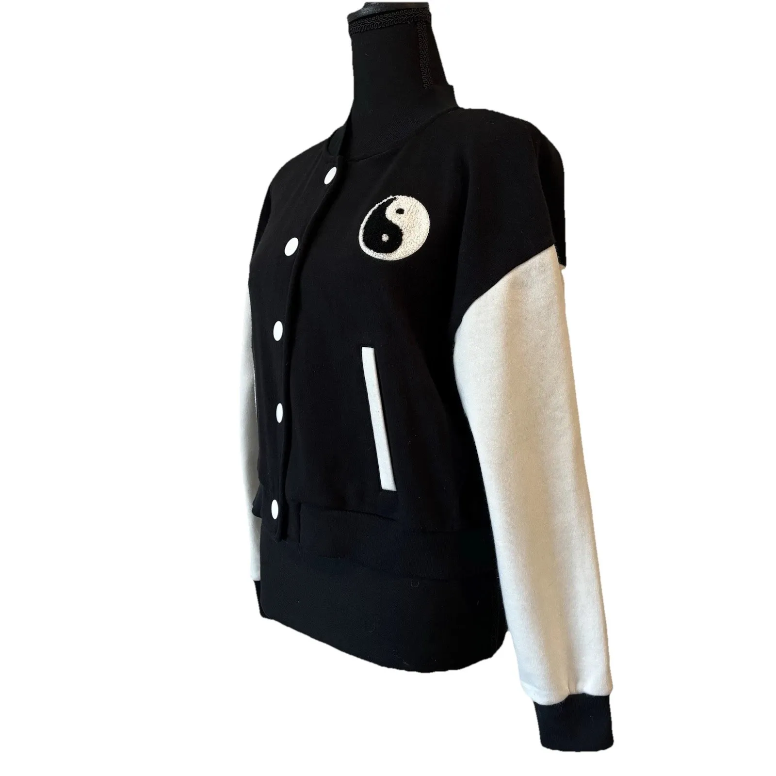 Hippie Rose Black White Yin and Yang Bomber Varsity Jacket Womens Juniors Small - Image 6