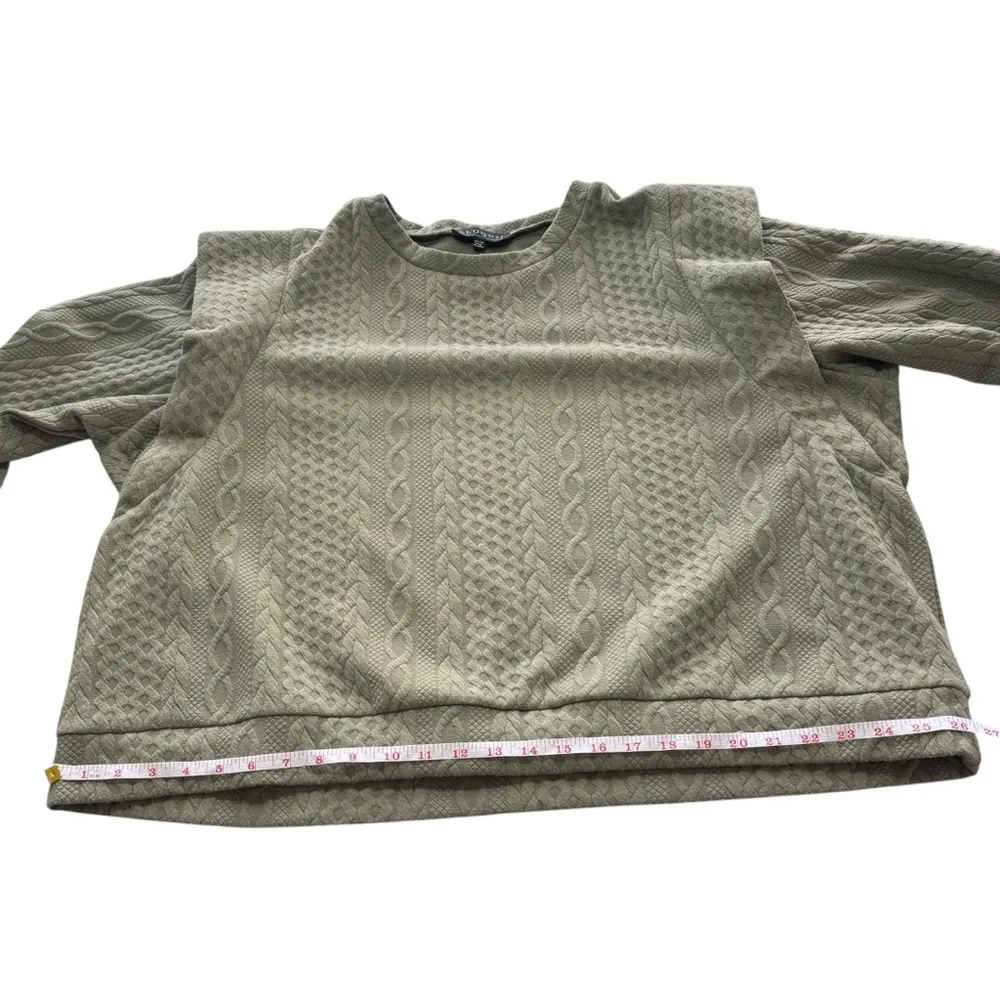 ELOQUII 22/24 Pullover CrewNeck Sweater Folded Shoulder Cable Knit Pattern Green - Image 8