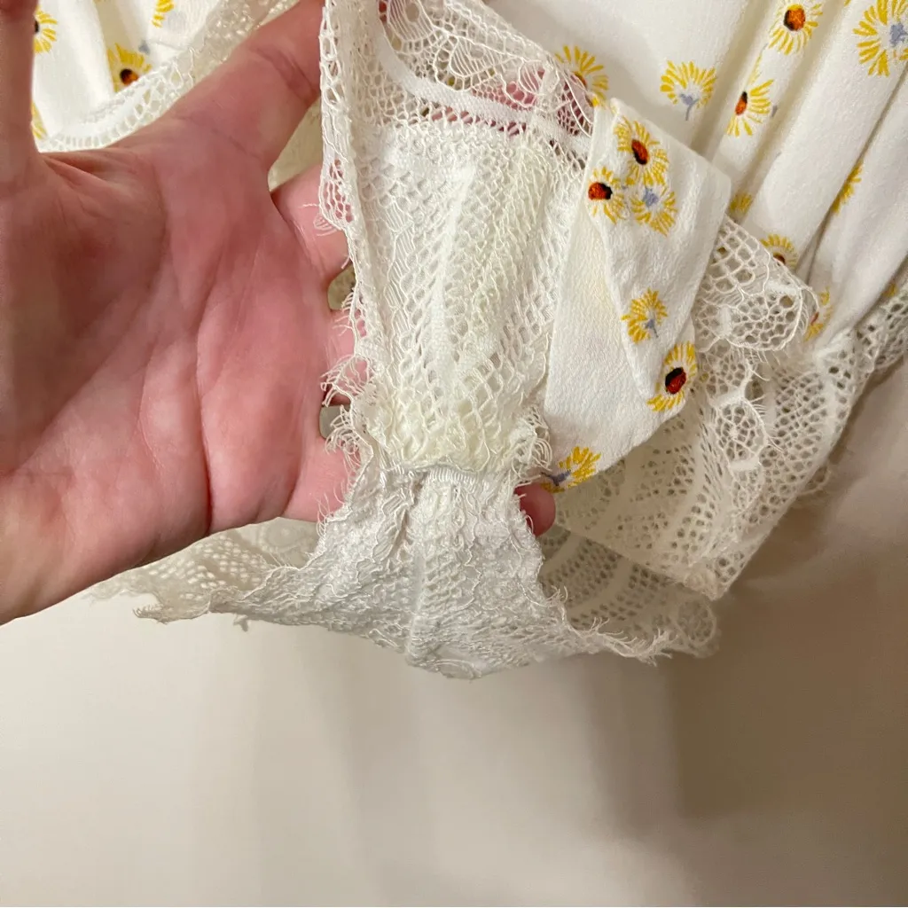 FREE PEOPLE Sunflower Flare Sleeve Tie Front Lace Bodysuit, Medium - Image 7