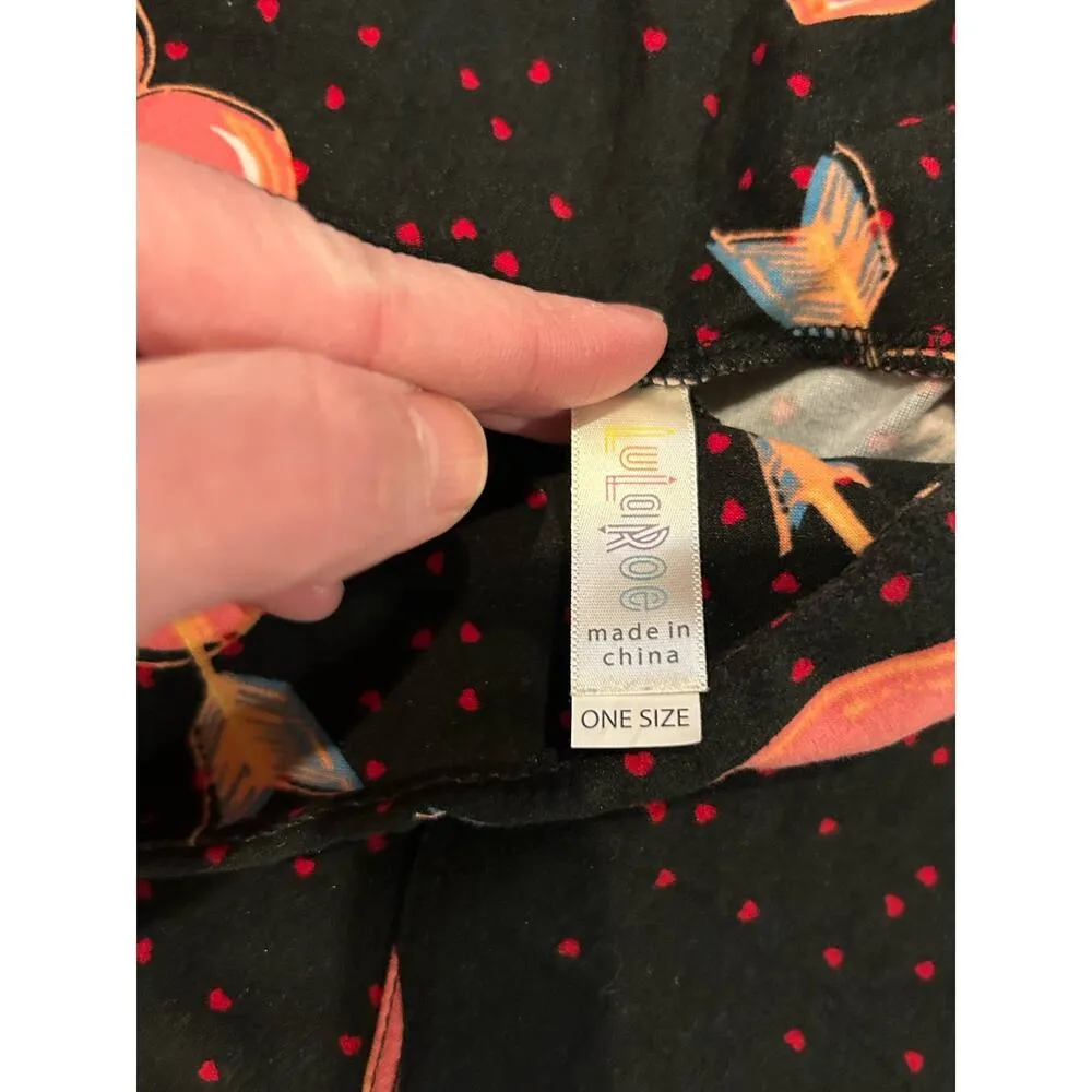 LuLaRoe One Size Valentine’s Day Leggings Pink Hearts Novelty Black - Image 2