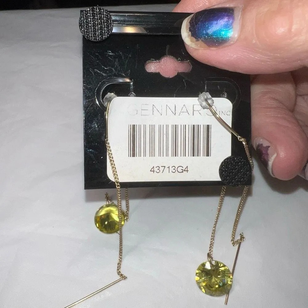 G by Gennaro Citrine‎ Crystal Long Threader Earrings Gold - Image 2