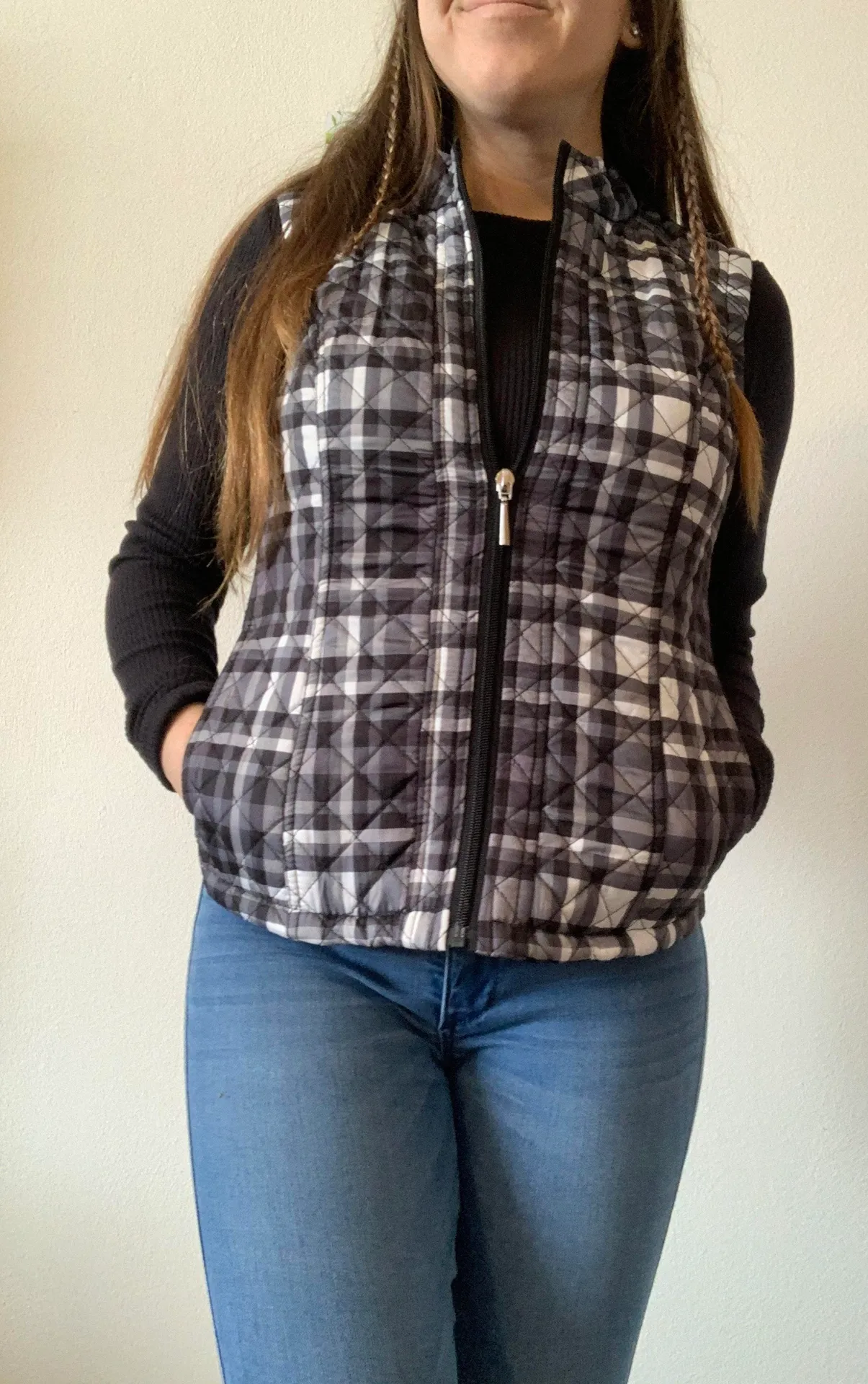 Laura Scott Black And White Checkered Vest - Image 2
