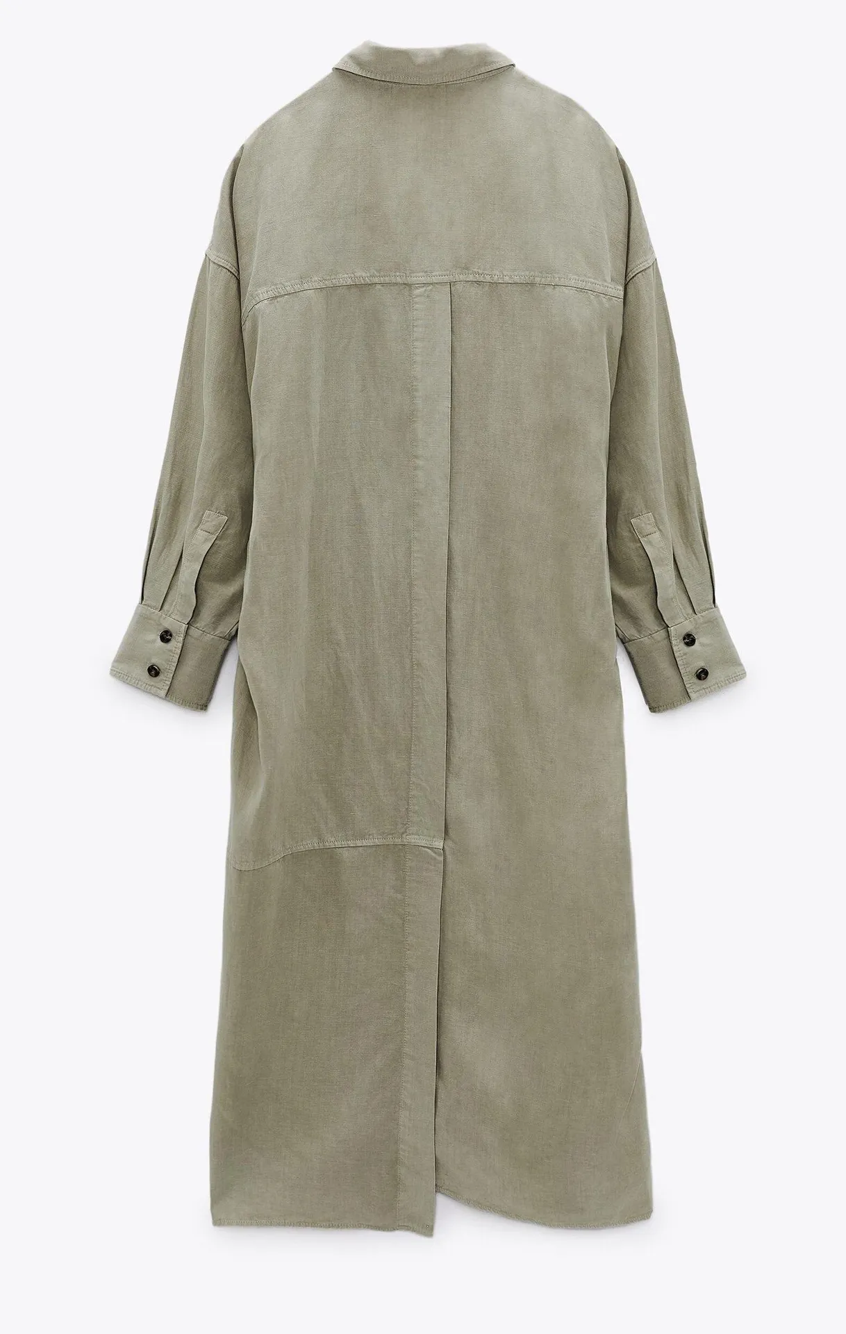 ZARA Green Linen Blend Shirt Dress with Pockets Size M - Image 10