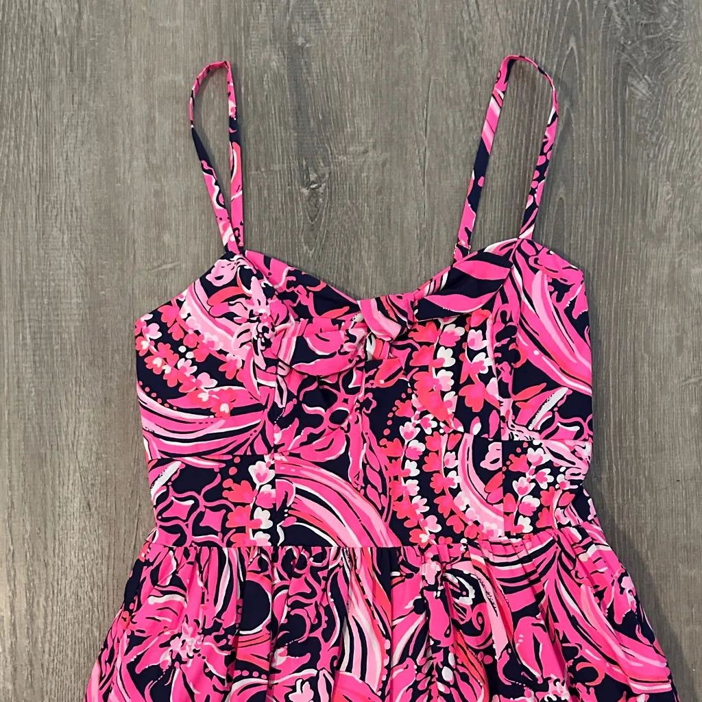 Lilly Pulitzer Sz 0 Adalia Knee Length Cot Tiered Lined Cocktail Colorful Dress - Image 4