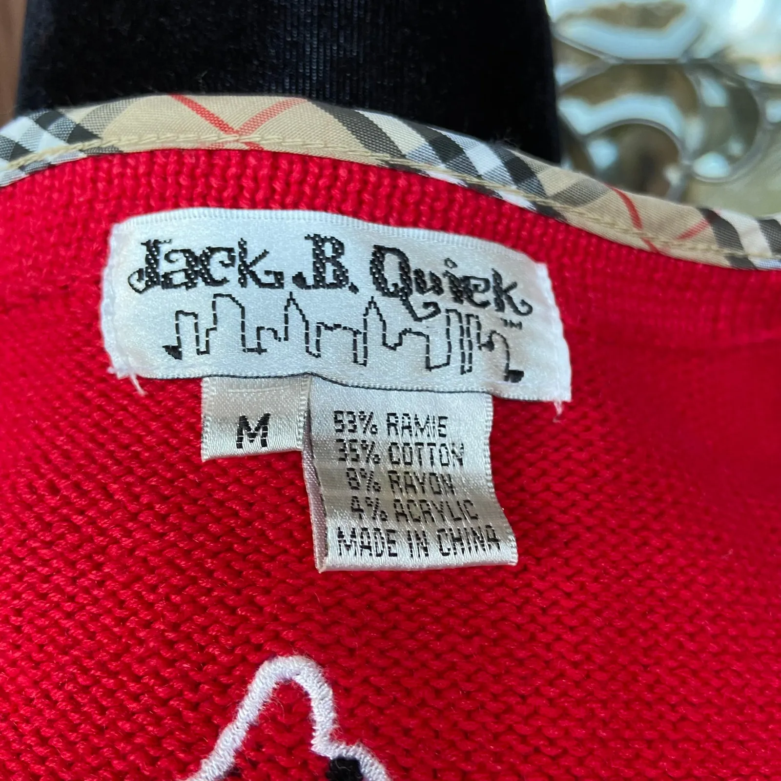 Jack B. Quick Womens Sweater Sz M Art to Wear Red‎ Bones Black Scottie Dog Red Size M - Image 5