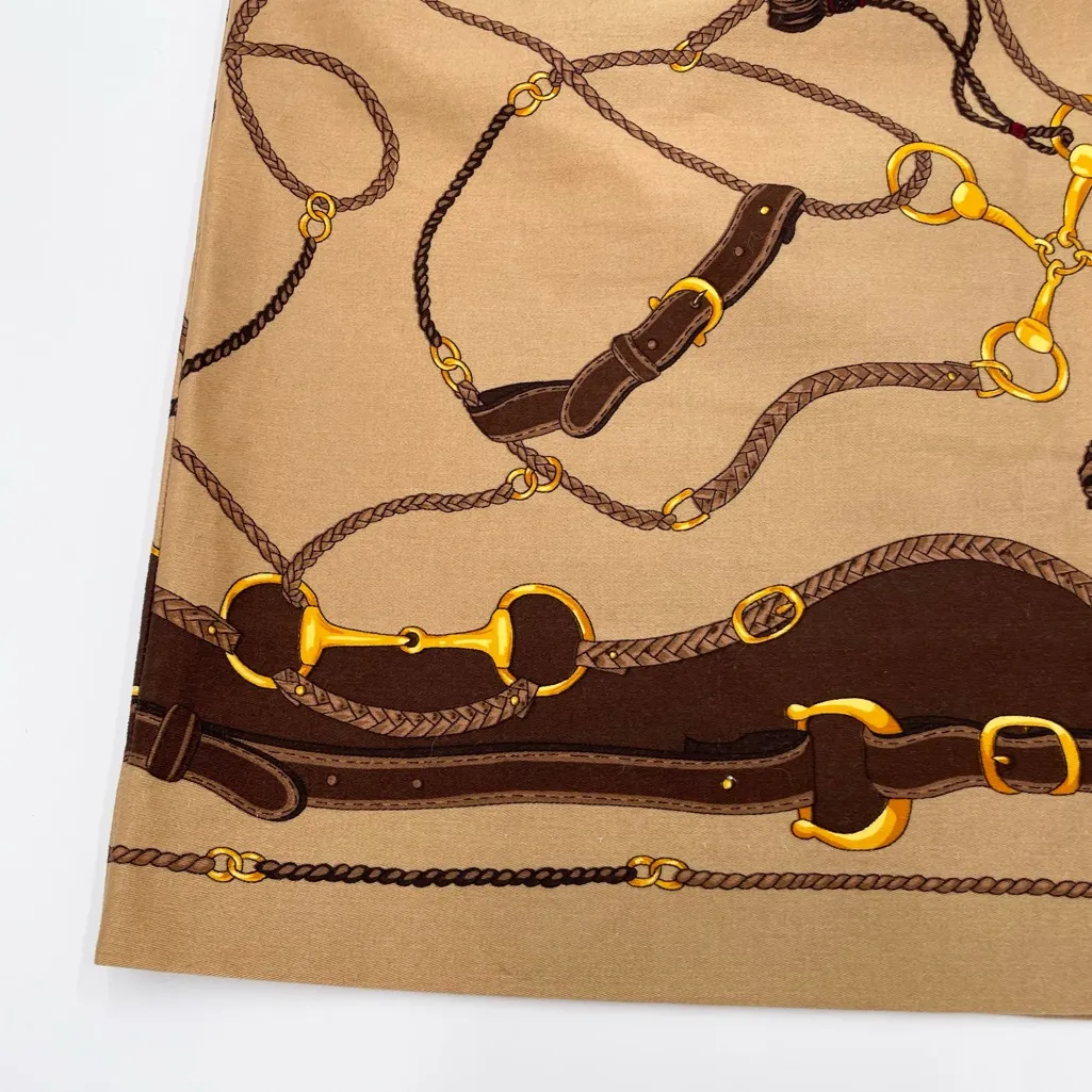 Vintage 90s Talbots Tan Equestrian Print Pencil Skirt Size 16 Preppy 100% Cotton - Image 3