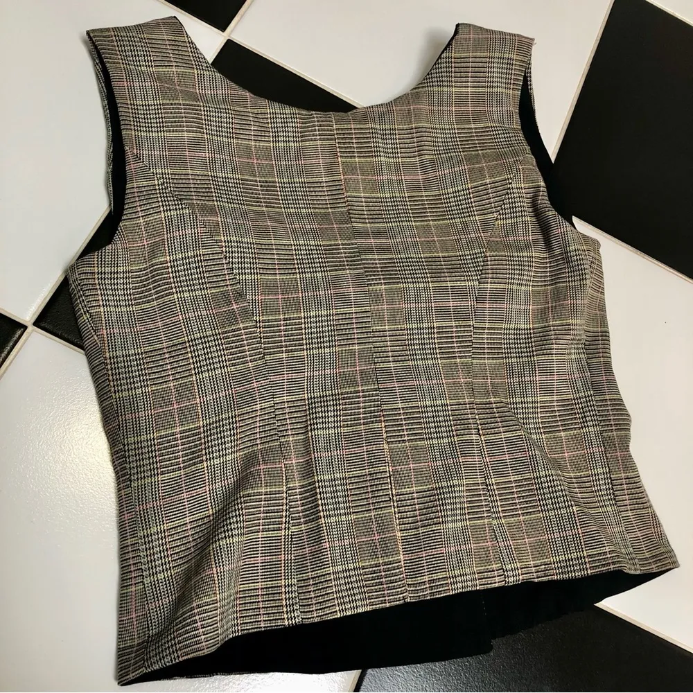 Vintage 90s Blazer Style Sleeveless Vest Waistcoat Houndstooth Plaid Preppy sz M Gray Size M - Image 8