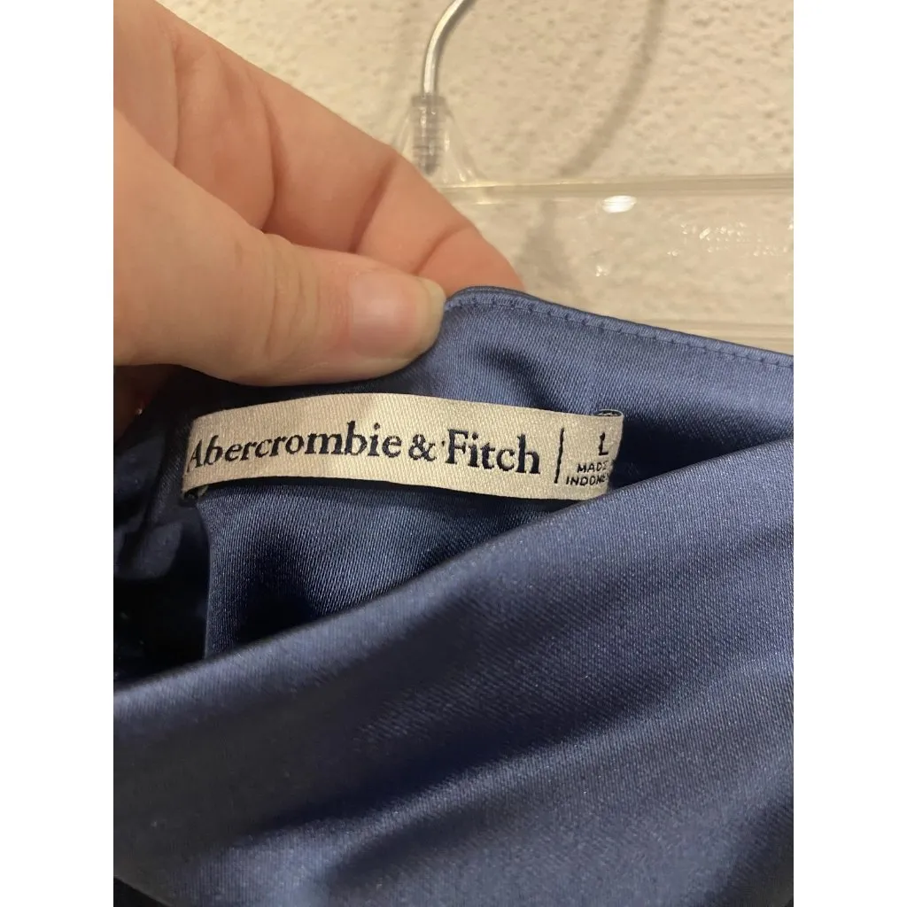 Abercrombie & Fitch Top Womens Large Navy Satin Strapless Cowl Neck Corset Tube - Image 3