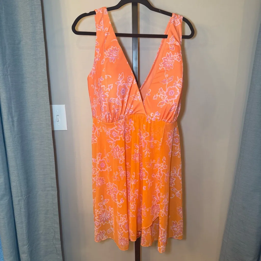 Cacique NWOT No-Wire Swim Dress Orange Floral Plus Size 32‎ Lane Bryant - Image 2