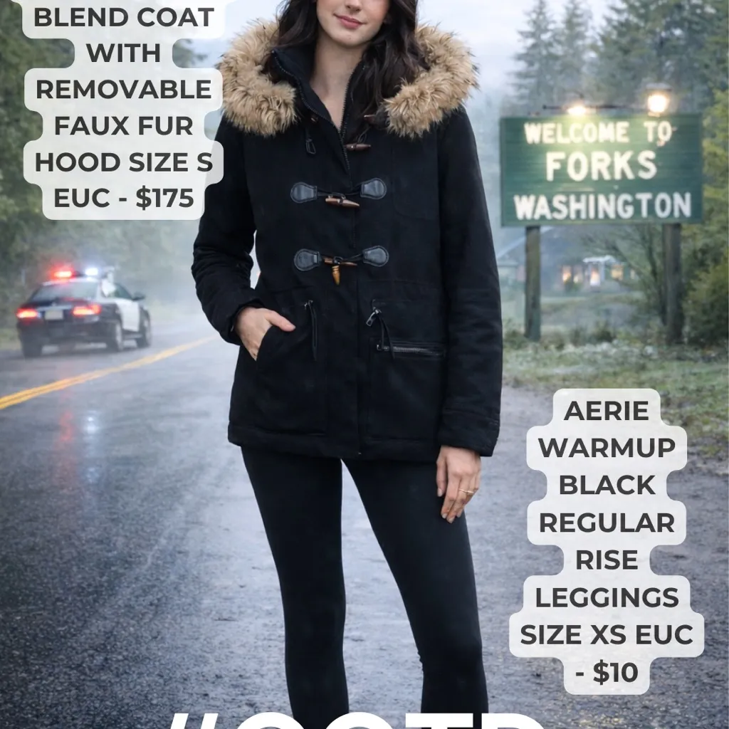 Abercrombie & Fitch Women's Coat Vintage Y2K Black Wool Blend Removable Hood S - Image 13