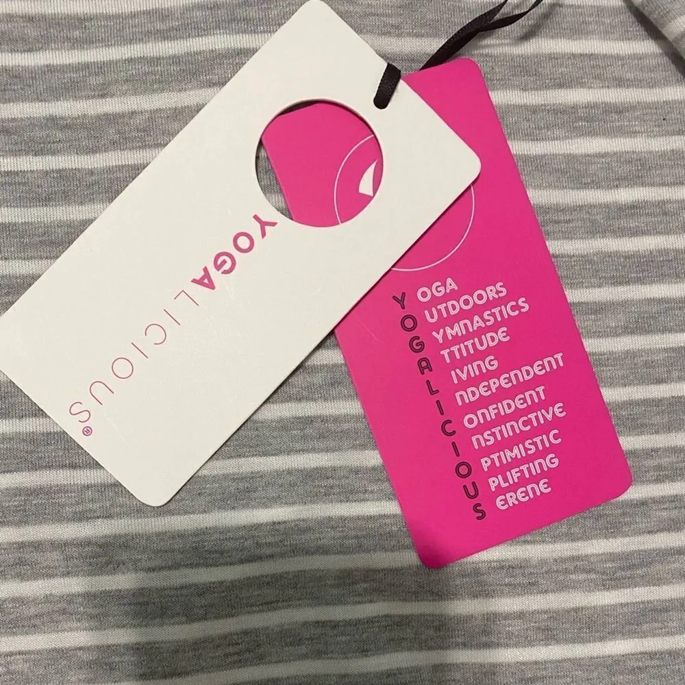 Yogalicious Soft Cutout Back‎ Workout Exercise Yoga Tank Top Grey White Small - Image 8