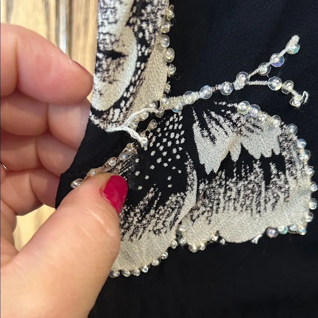 Vtg y2k 90s dainty beaded fairy Whimsigoth Black White butterfly midi Dress S‎ - Image 4