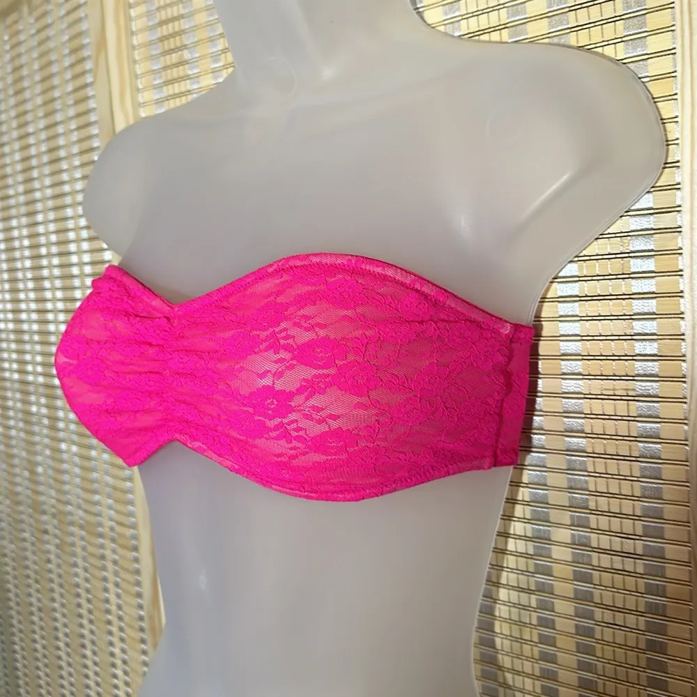 PINK Victoria's Secret Hot Pink Lace Bandeau Small S - Image 4