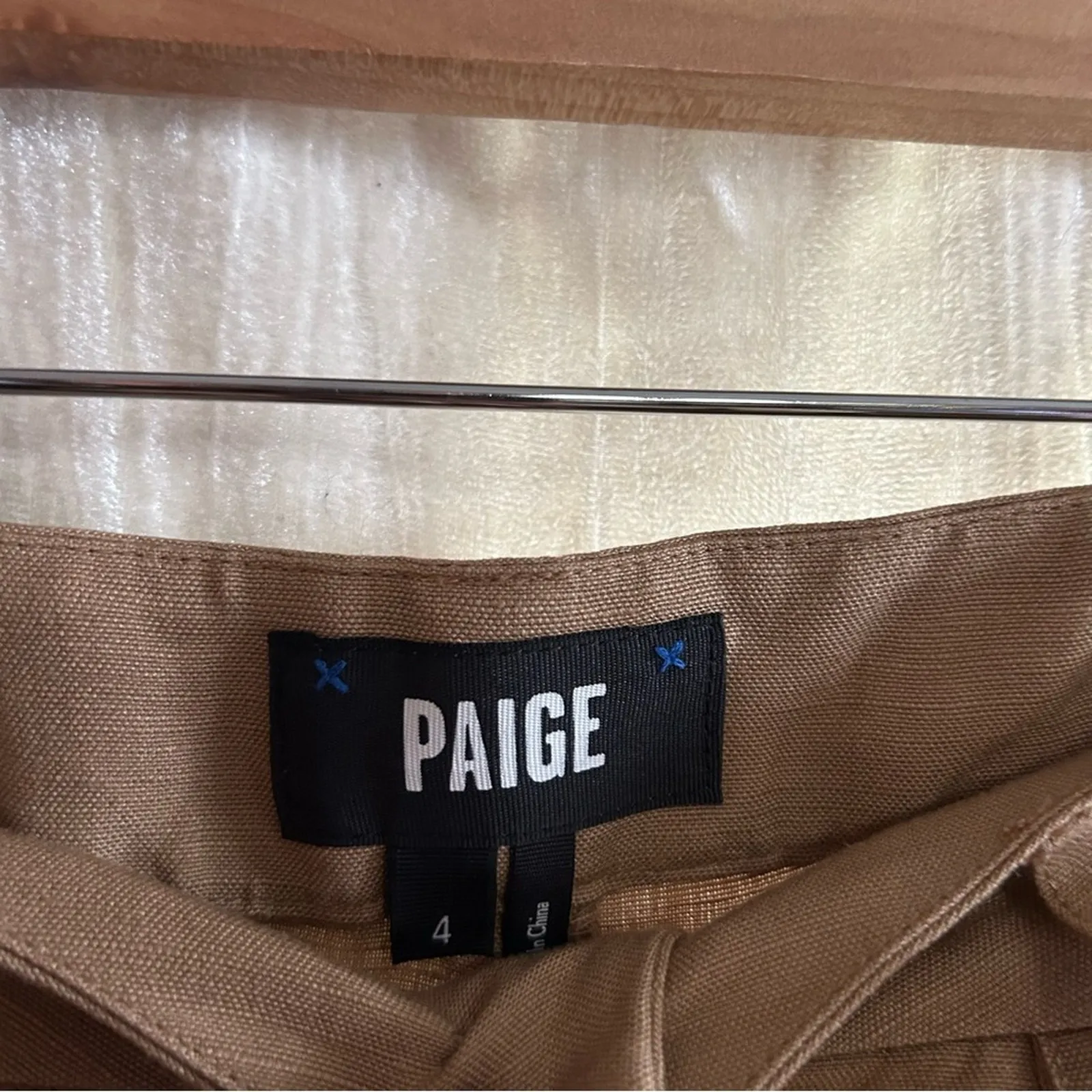 PAIGE Dallas Pants Old‎ Money Tan Linen Straight Leg Pleated Trousers NEW Size 4 - Image 4