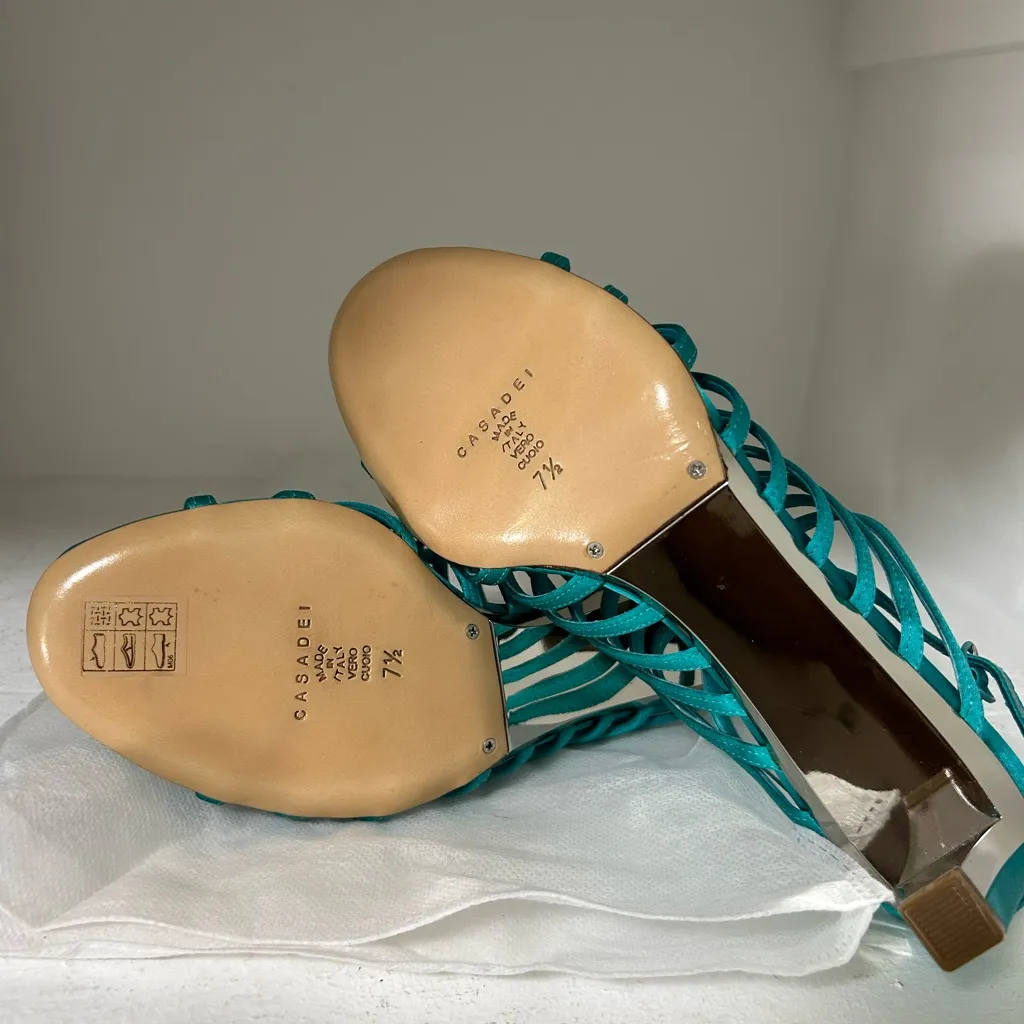 Casadei Teal Strappy Heels NWOT - Image 4