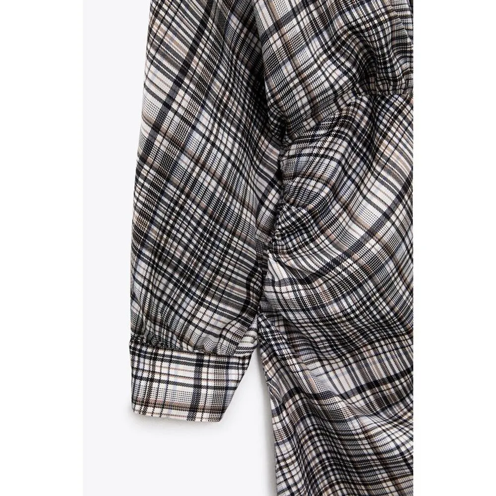 ZARA  Satin Effect Plaid Long Sleeve Mini Dress - Image 4