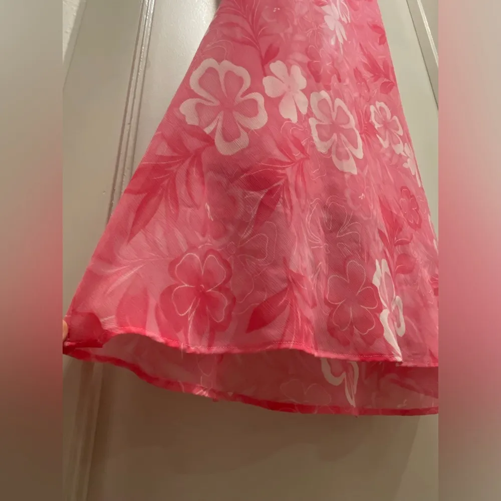 VTG 90s K Studio Pink Hibiscus Floral Print Scoop Neck Sleeveless Maxi Dress - Image 11