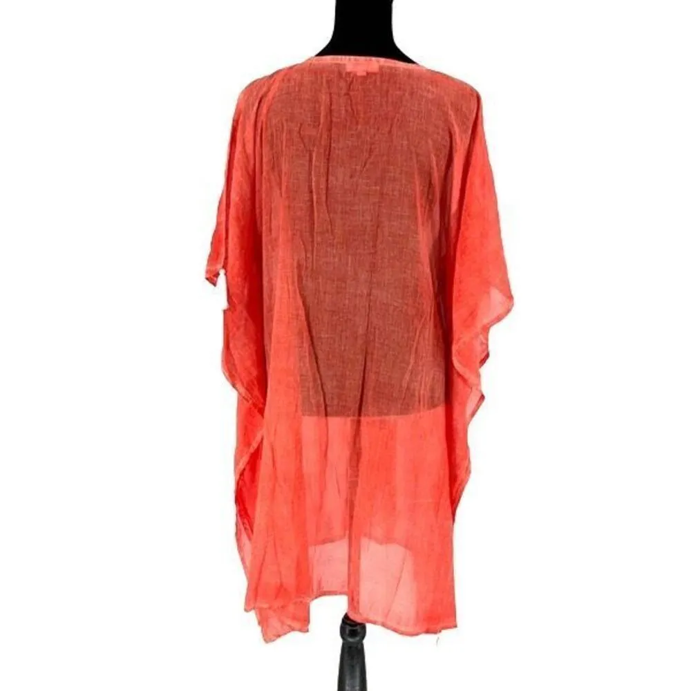 Debbie Katz South Beach Mystic Kaftan Sheer Embroidered Cover Up Orange Medium N Red - Image 5