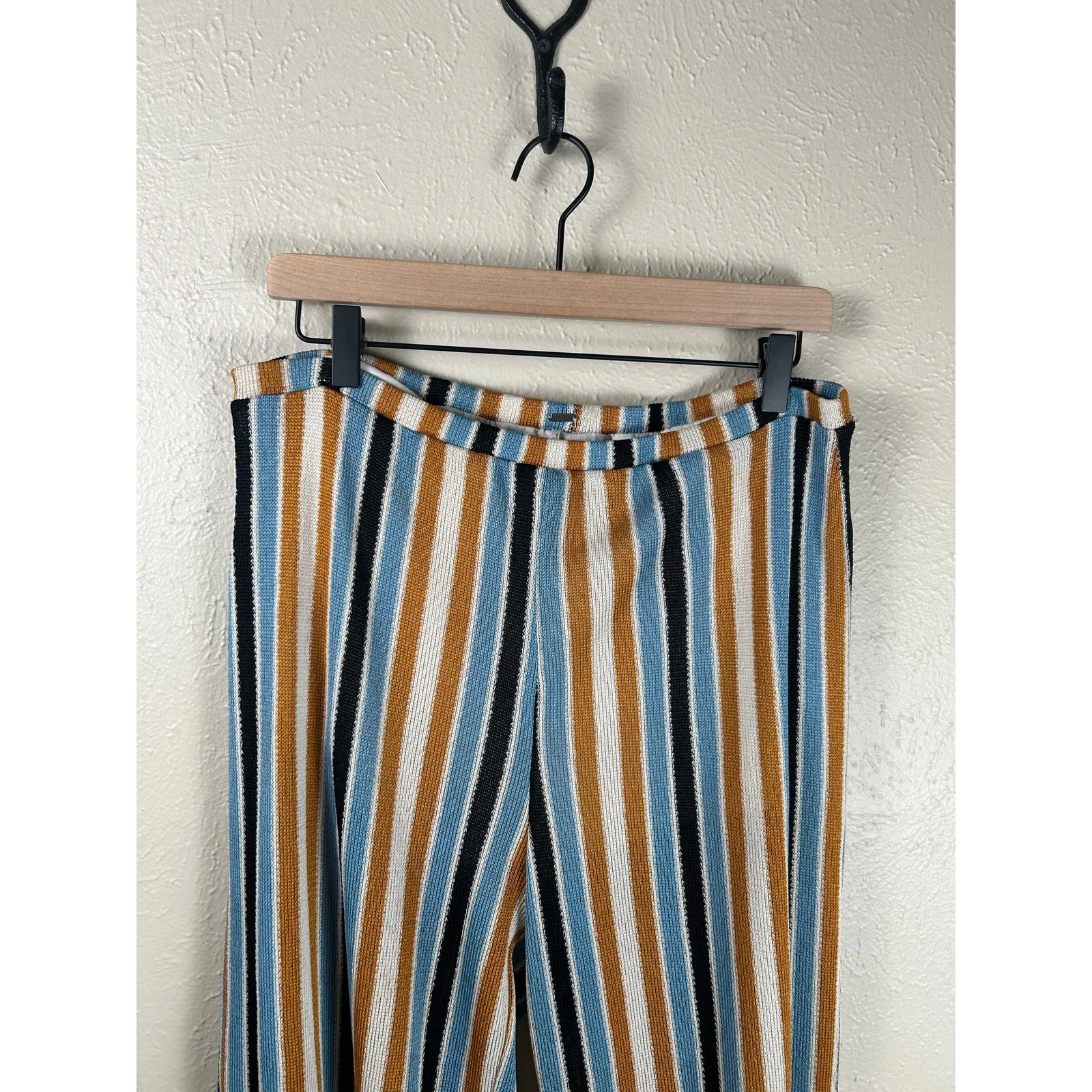 Free People Size Large Knit Pants Boho Striped Beach Cottage Coastal Trousers - Image 2