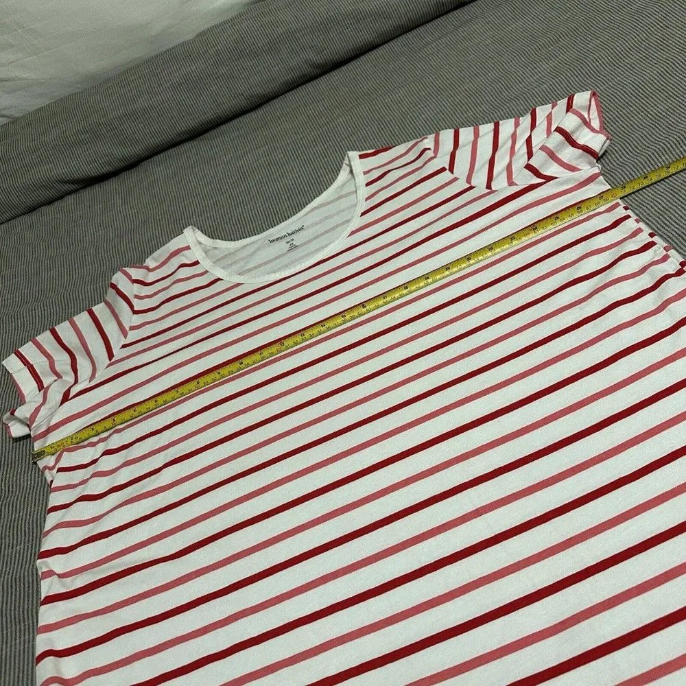 Woman Within Plus Size 26/28 2X Short Sleeve T Shirt White Stripe Red/Pink - Image 4