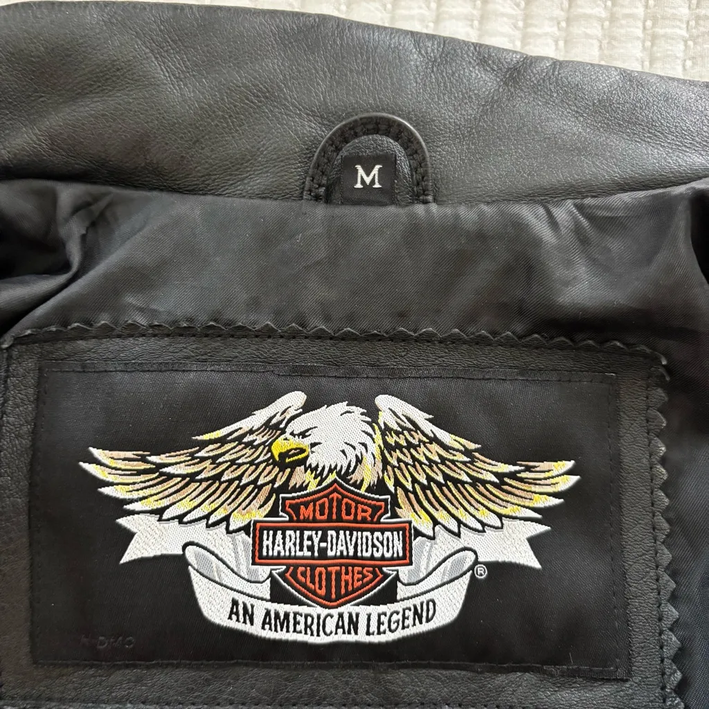 Harley Davidson Leather Motorcycle Women's Fitted Jacket Large Back Logo Size M Black Size M - Image 11