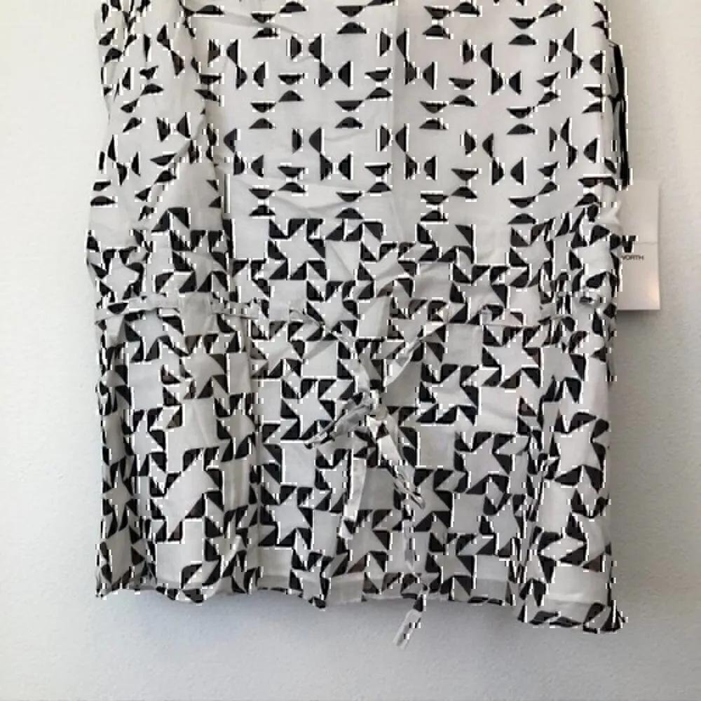 NEW NWT W BY WORTH Off White Black Border Print Criss Cross Strap Blouse Tank 10 - Image 3