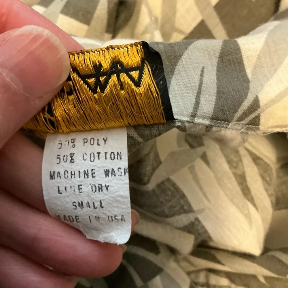 Vtg 80s tropical leaves & stripes button down Shirt Green - Image 3