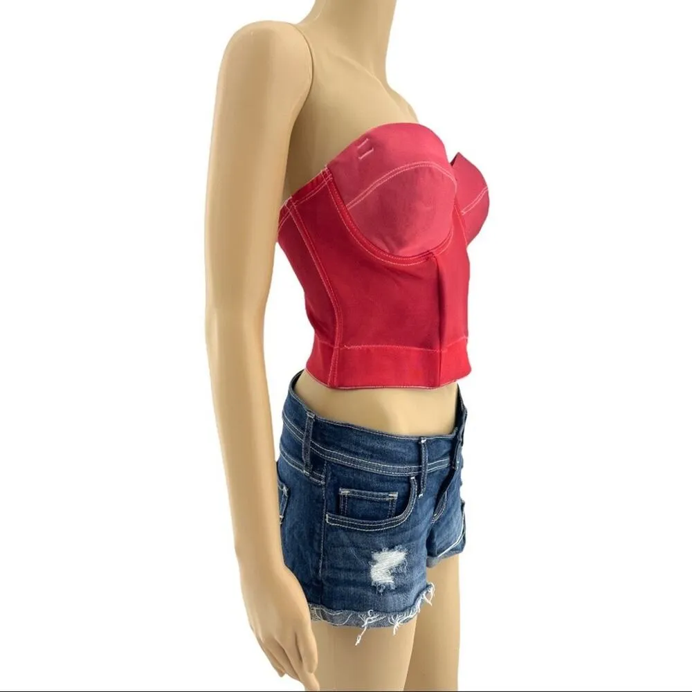 Cupid 38B American VINTAGE 90s Red Hand Dyed Elastic Pullover Bustier Size undefined - Image 3