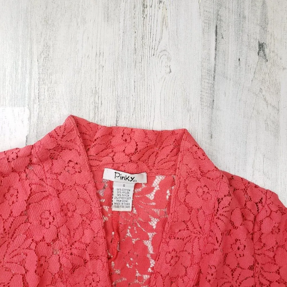 Pinky Lace 3/4 Sleeve Open Front Pink Lace Blazer Jacket Women's Size Small - Image 6