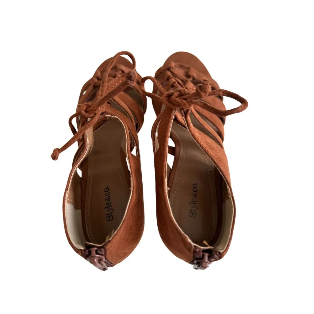 STYLE & CO Copper Orange Faux Suede Lace Up Heels Size 7 - Image 4