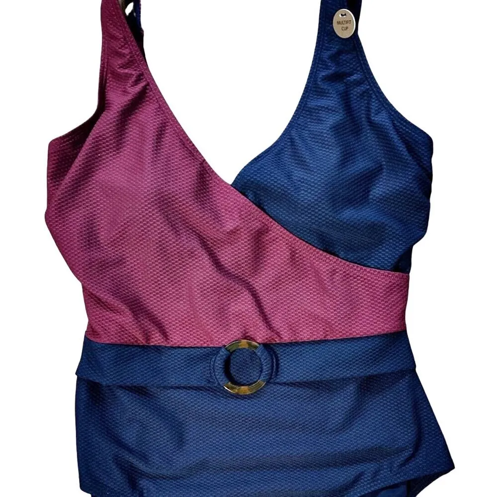 NIPTUCK SWIM One Piece Navy Burgundy Colorblock Swimsuit Multifit Cup US 8 NWT Blue - Image 7