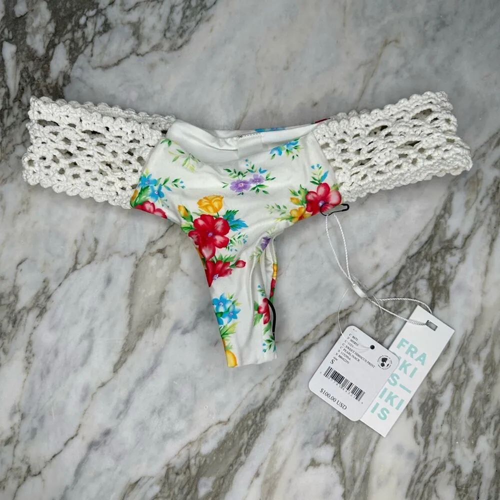 FRANKIES BIKINIS Womens Crochet Floral Brazilian Cheeky Bikini Bottoms Size XS - Image 5